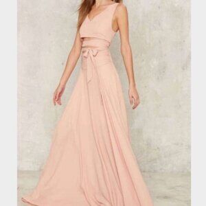 Nasty Gal maxi skirt and wrap crop top in blush
